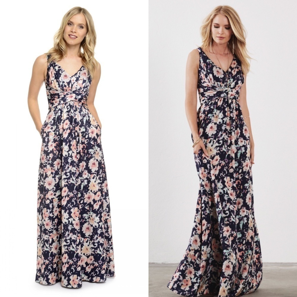 BHLDN Dove & Dahlia Charlotte Printed Navy Floral Wedding Guest Gown 2
